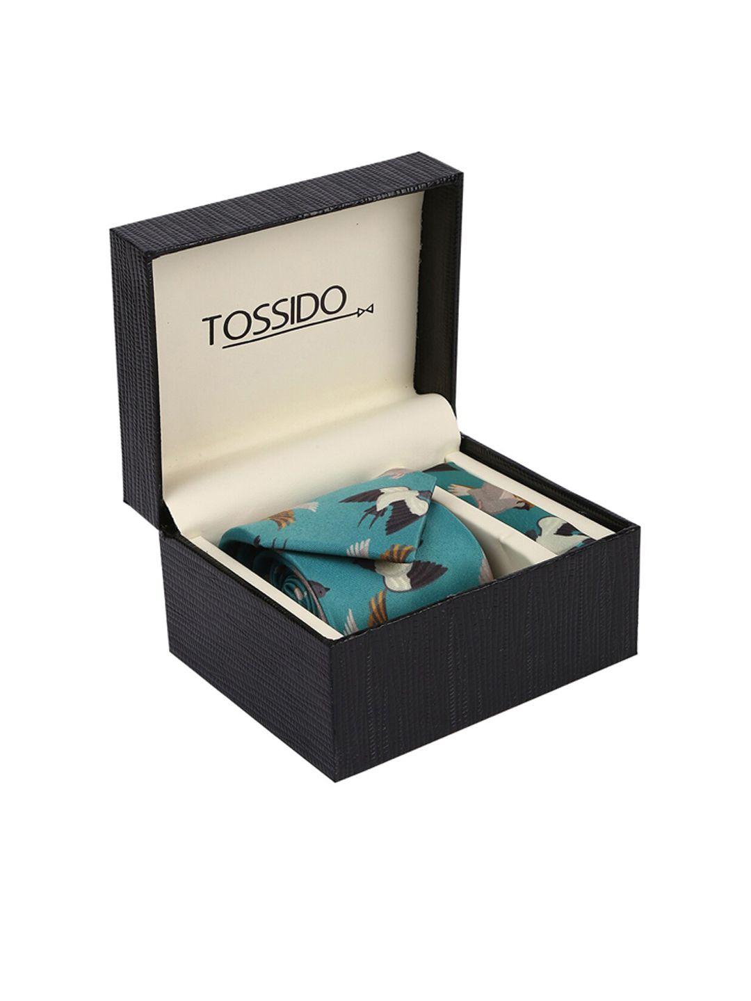 tossido men green & brown printed accessory gift set