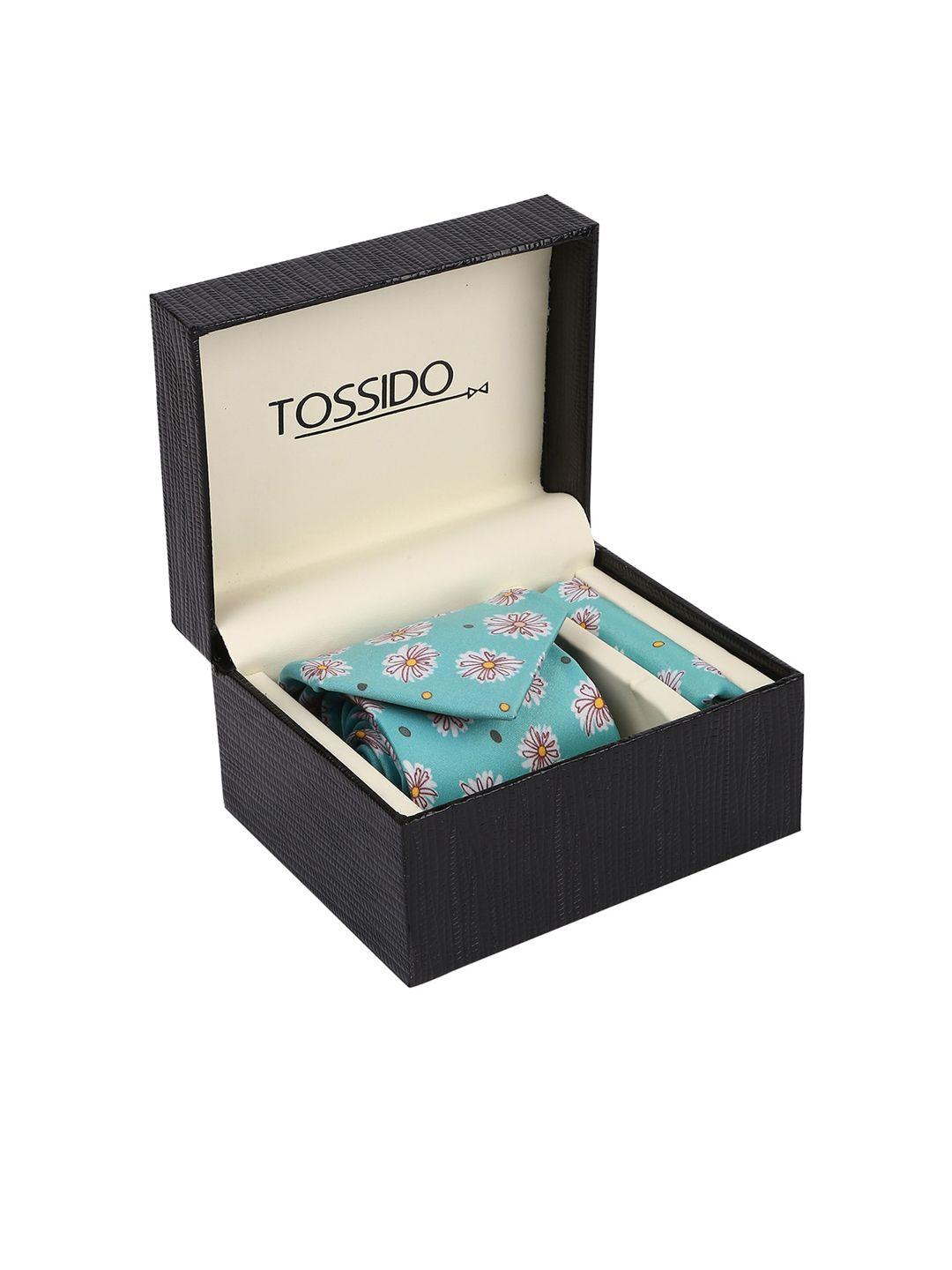 tossido men green & brown printed accessory gift set