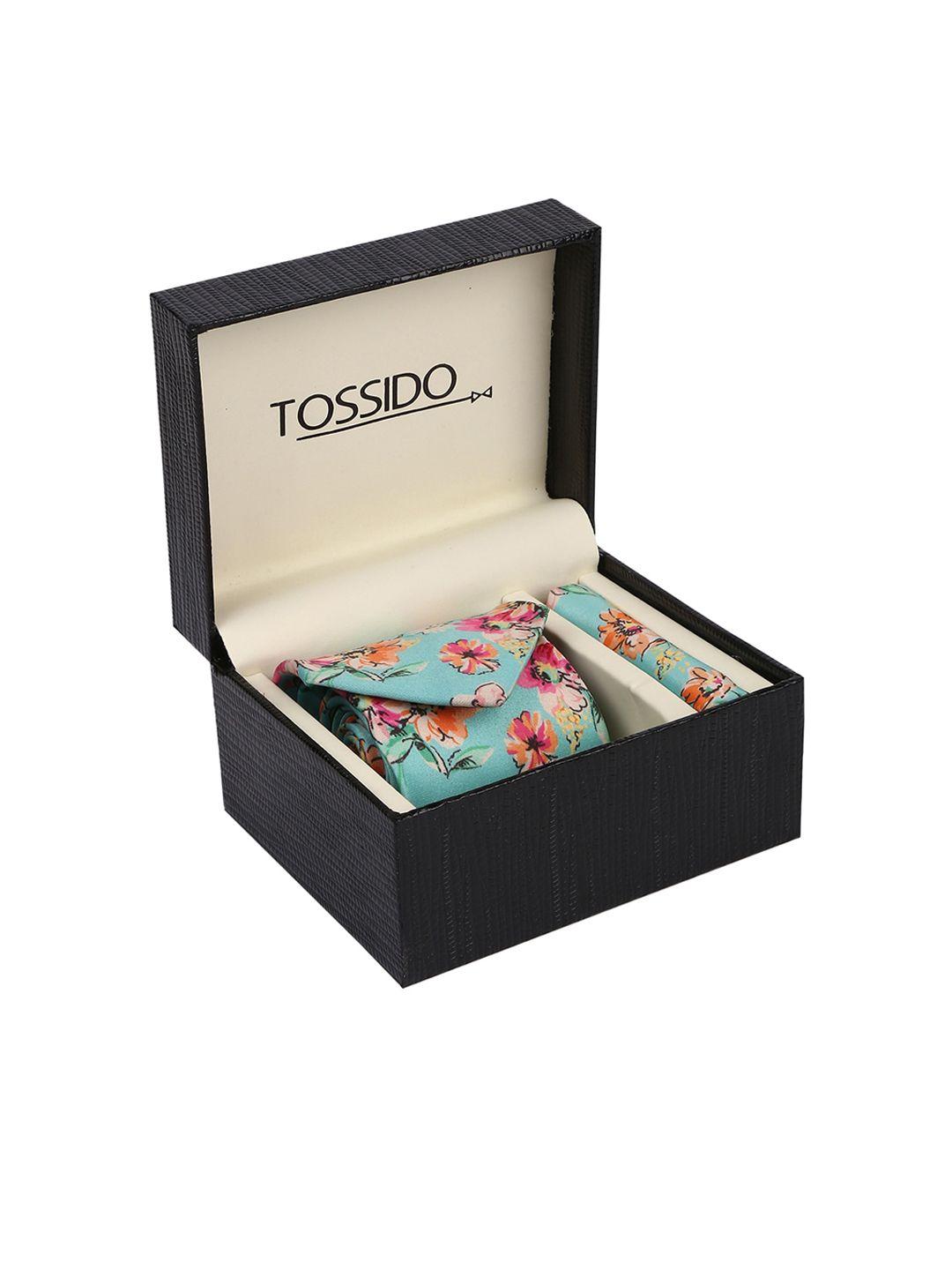 tossido men green & pink printed accessory gift set