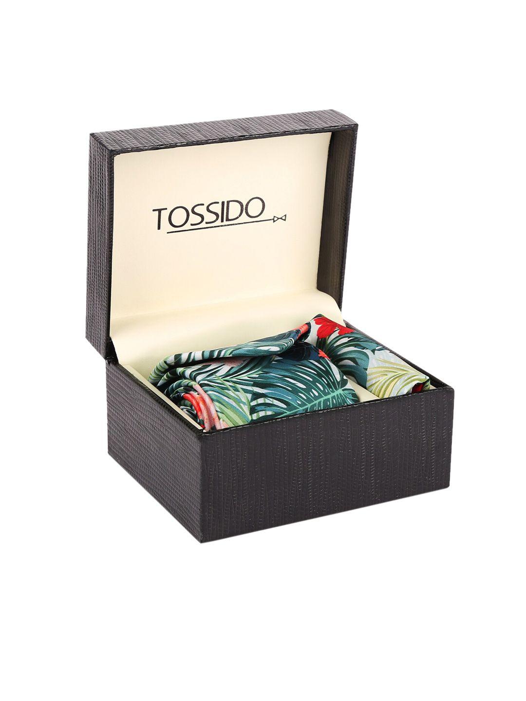 tossido men green & red printed accessory gift set