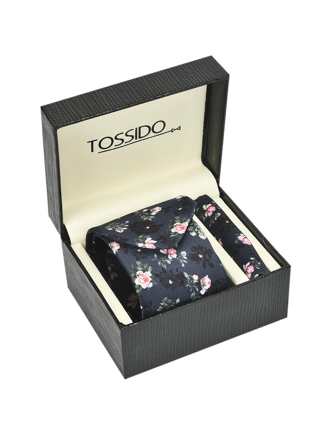 tossido men navy blue & pink printed accessory gift set