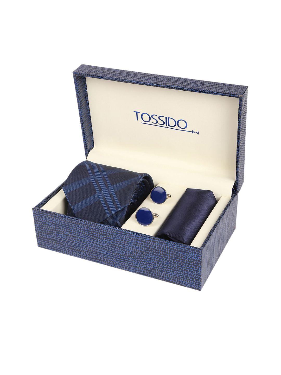 tossido men navy blue & silver-toned accessory gift set