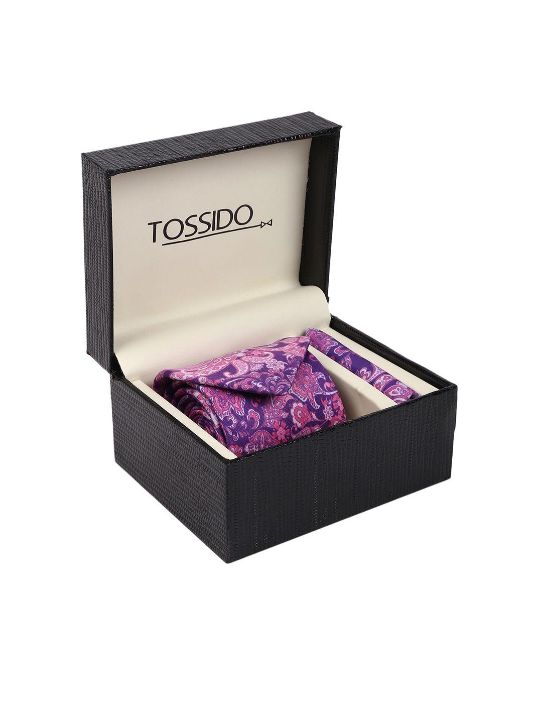 tossido men purple printed accessory gift set
