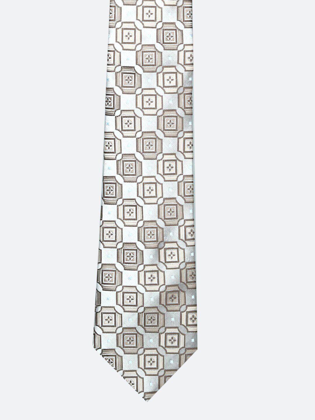 tossido men silver-toned & brown printed slim tie