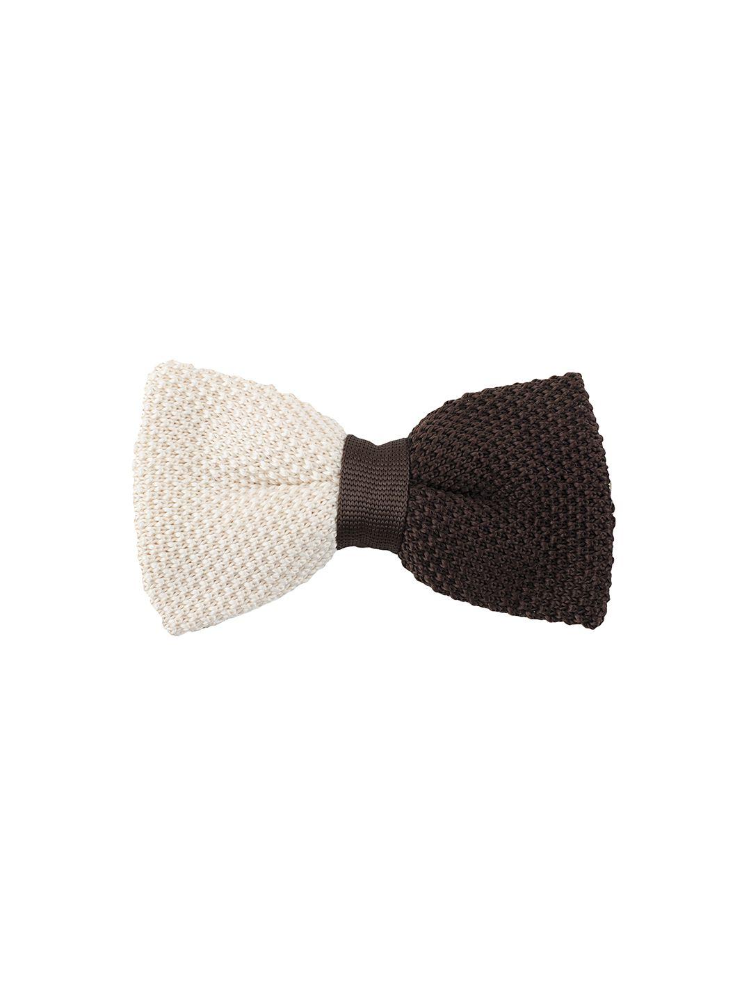 tossido beige & brown woven design bow tie