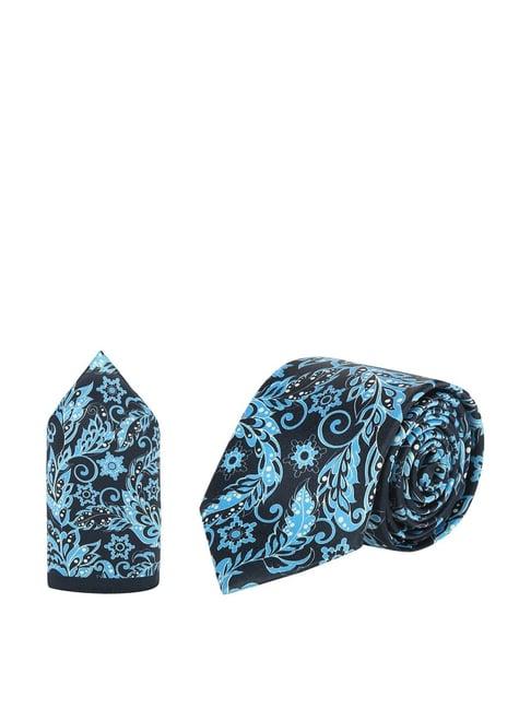 tossido blue & black printed  tie with pocket square