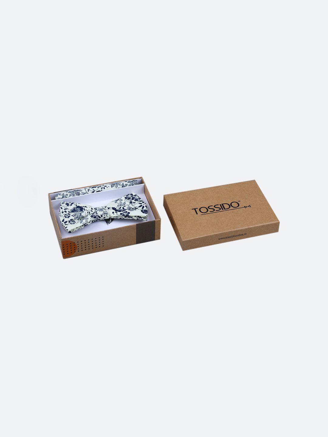 tossido cream-coloured printed bow tie & pocket square