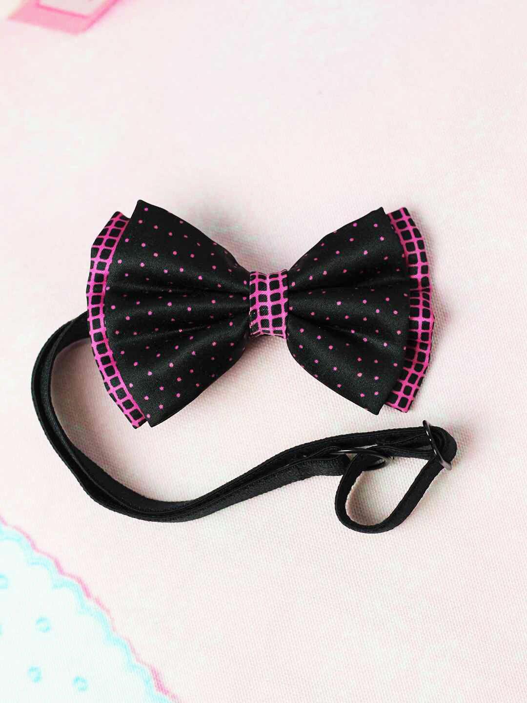 tossido girls black & magenta printed bow with elastic headband