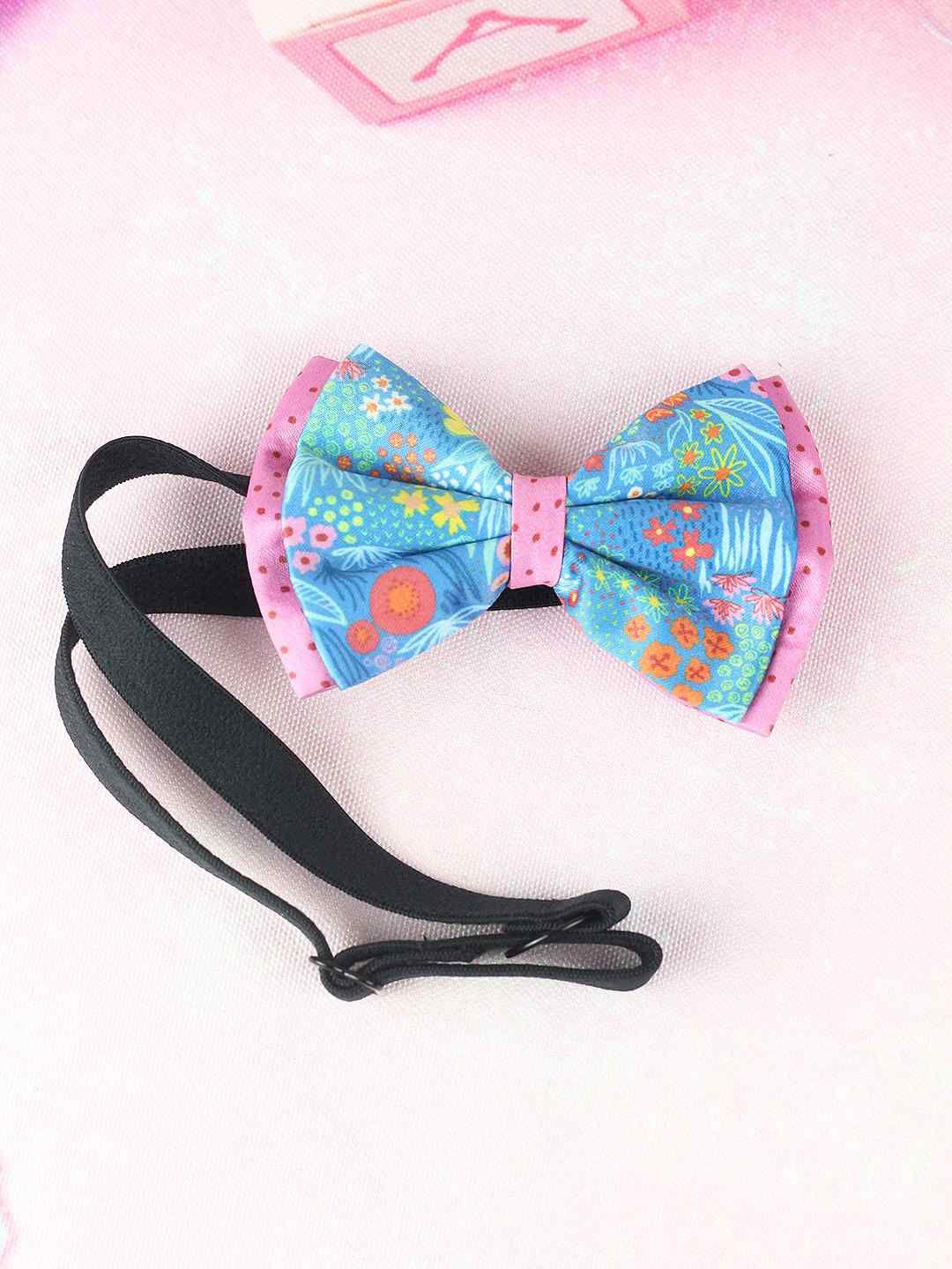 tossido girls blue & pink oceanic layered bow with adjustable elastic headband