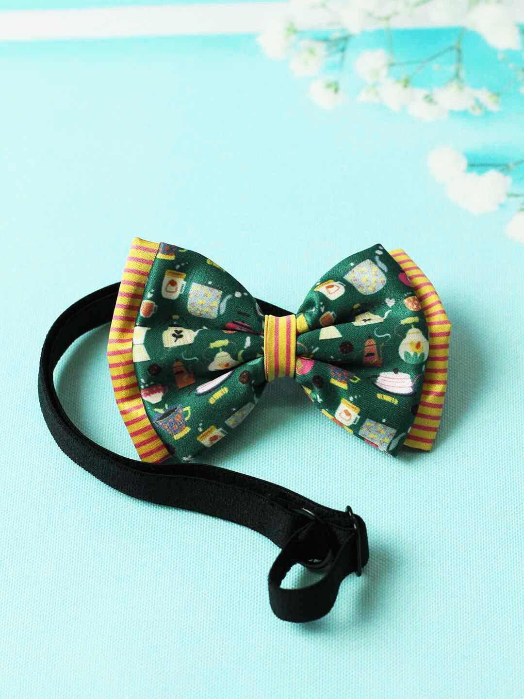 tossido girls green & orange printed bow with elastic headband