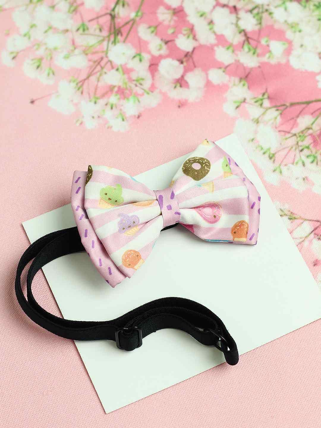 tossido girls pink & white printed layered bow with adjustable elastic hairband