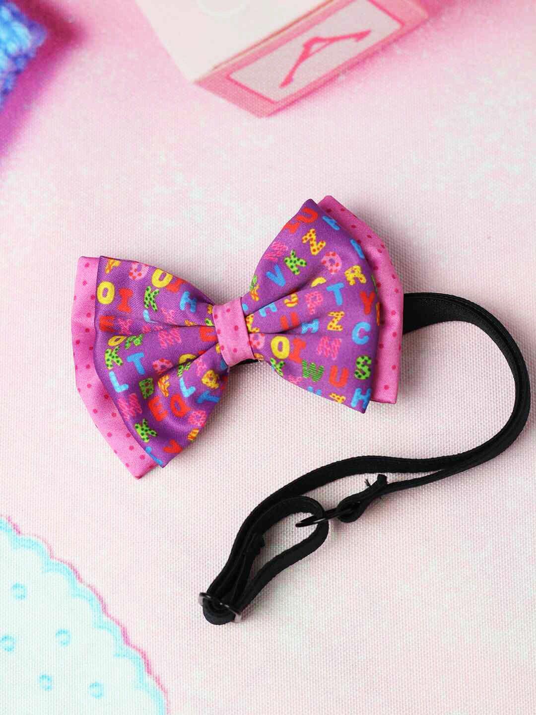 tossido girls purple & pink alphabets layered bow with adjustable elastic hairband