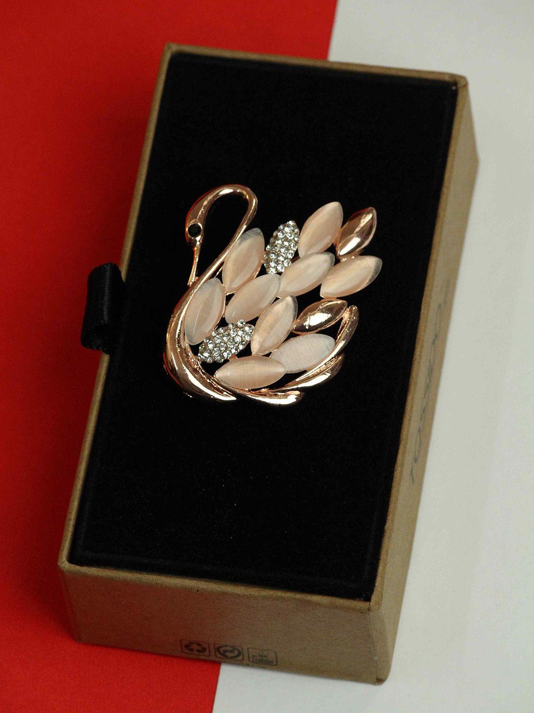 tossido gold & peach swan brooch