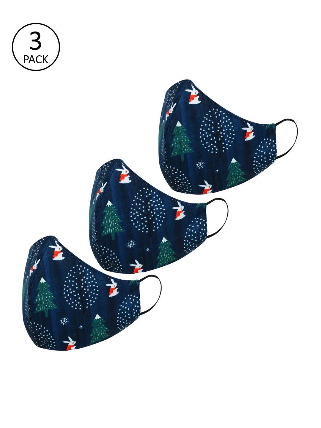 tossido kids pack of 3 navy blue & white printed 3-ply outdoor masks