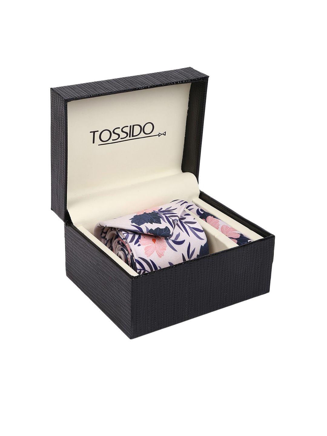 tossido men blue & pink printed accessory gift set