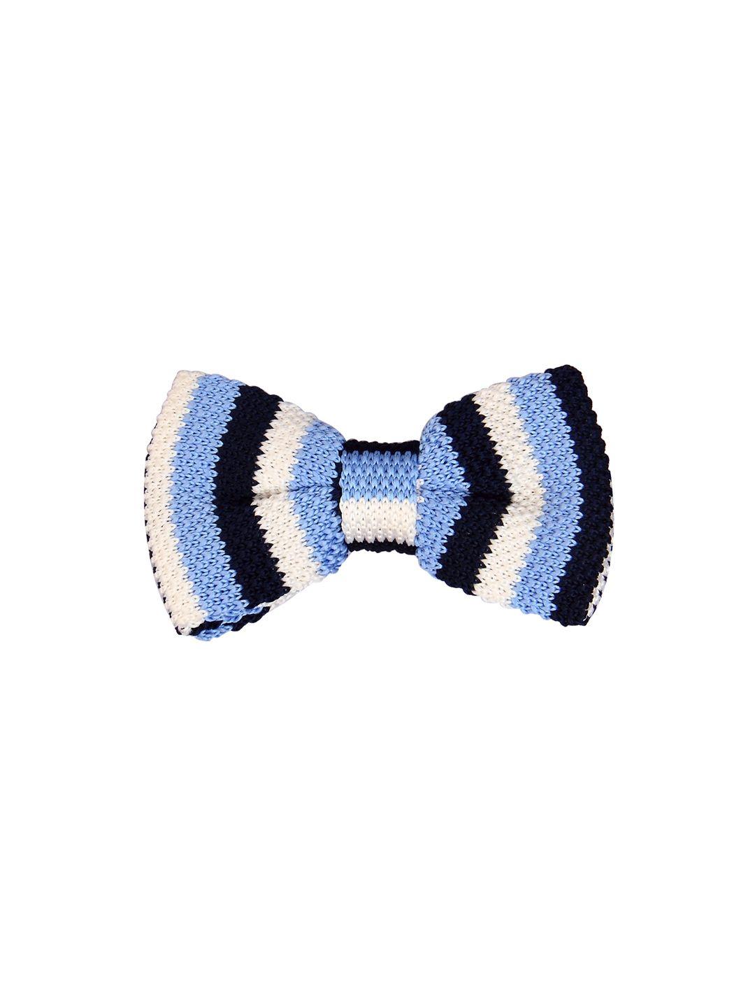 tossido men blue & white woven design bow tie