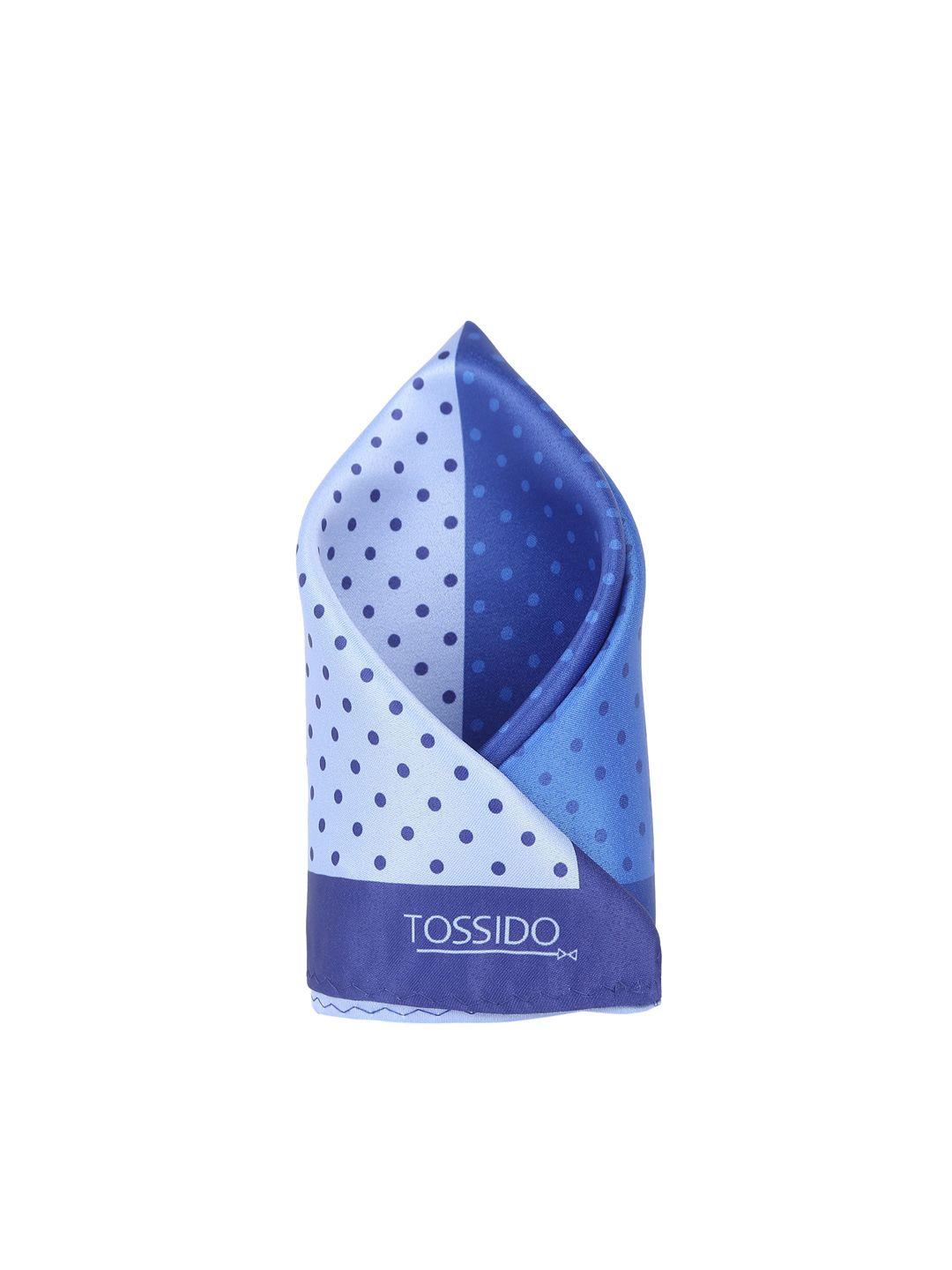 tossido men blue polka dot printed microfiber pocket square