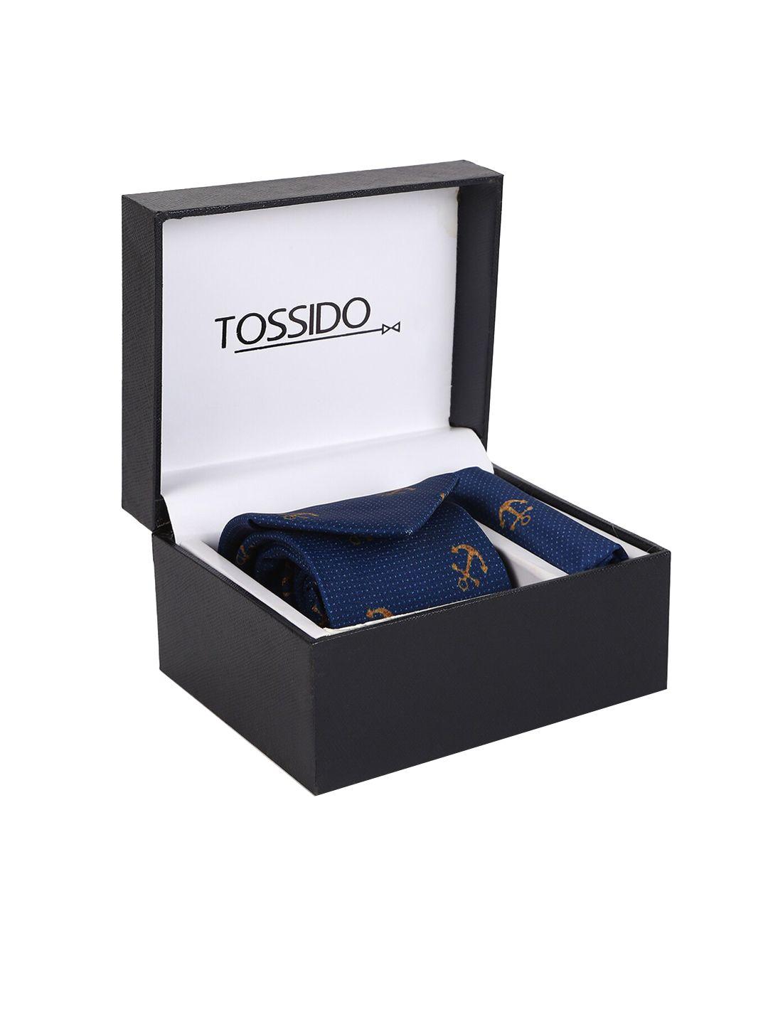 tossido men blue printed accessory gift set