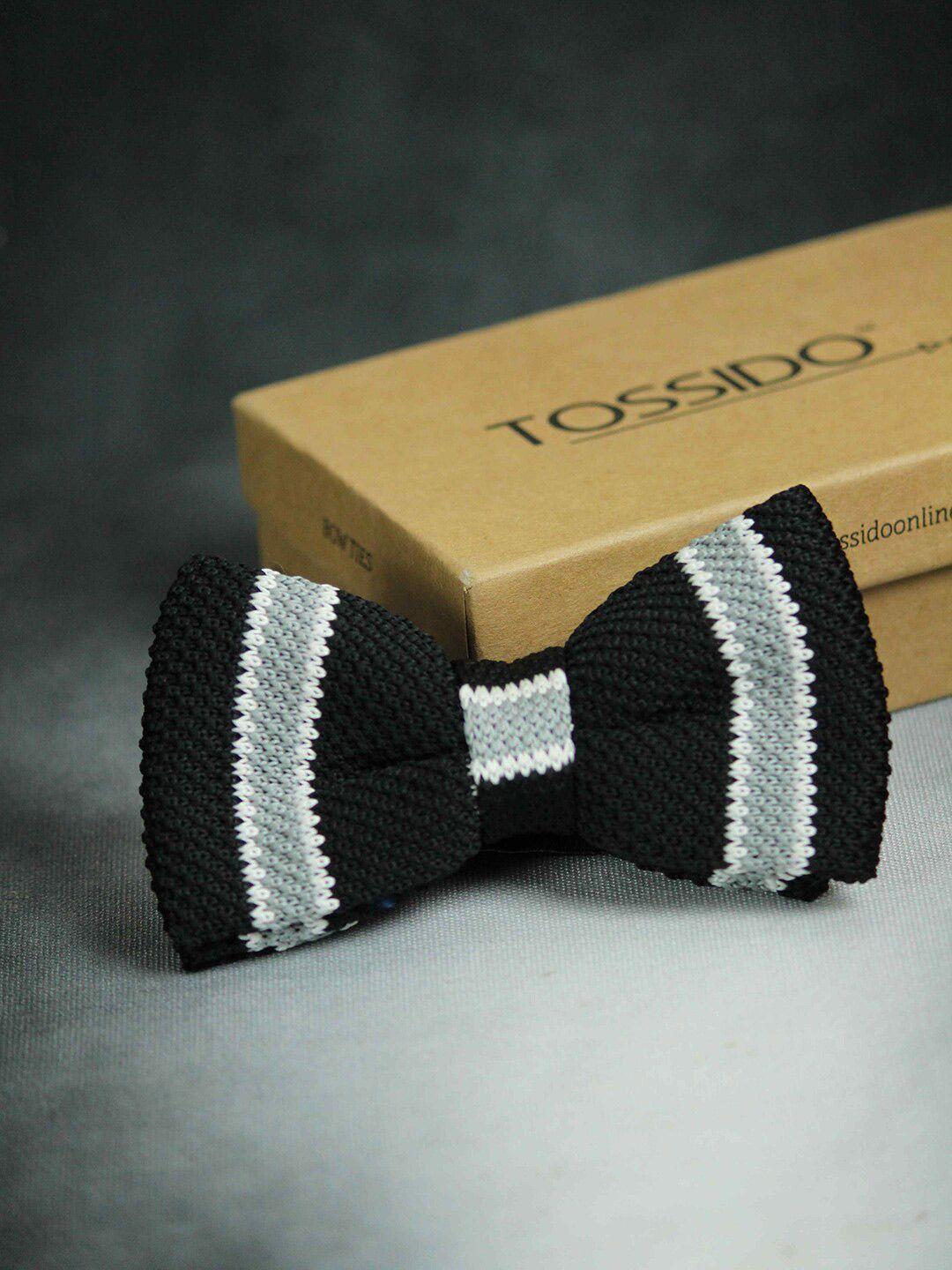 tossido men charcoal & white striped bow tie