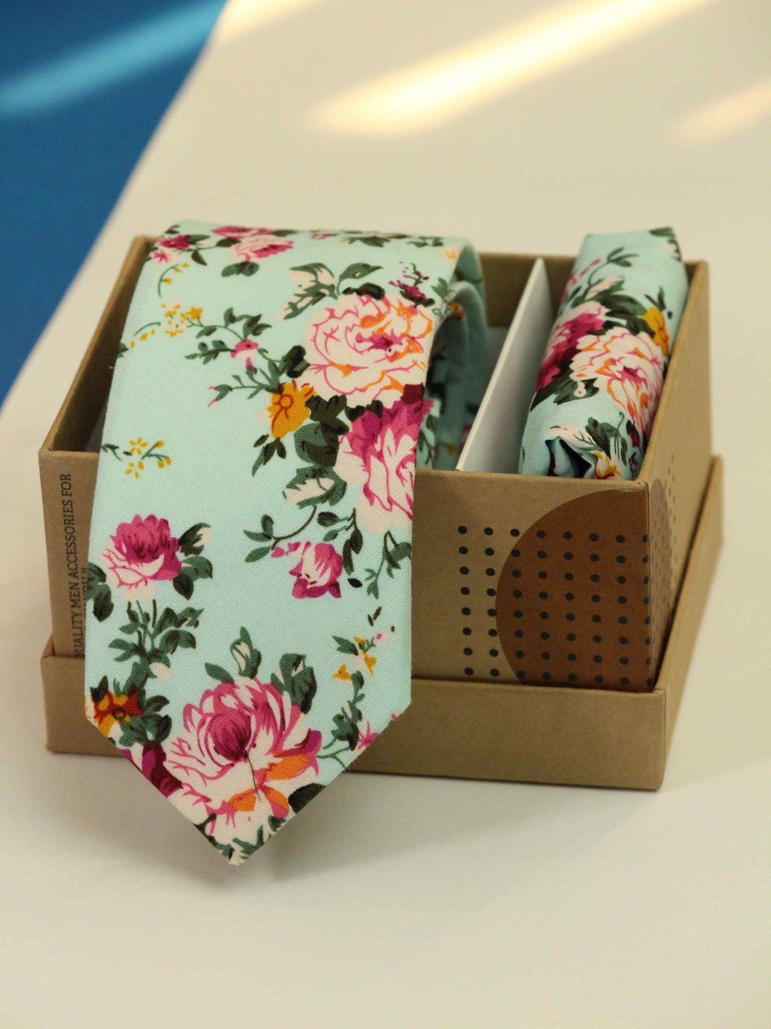 tossido men floral printed cotton necktie & pocket square