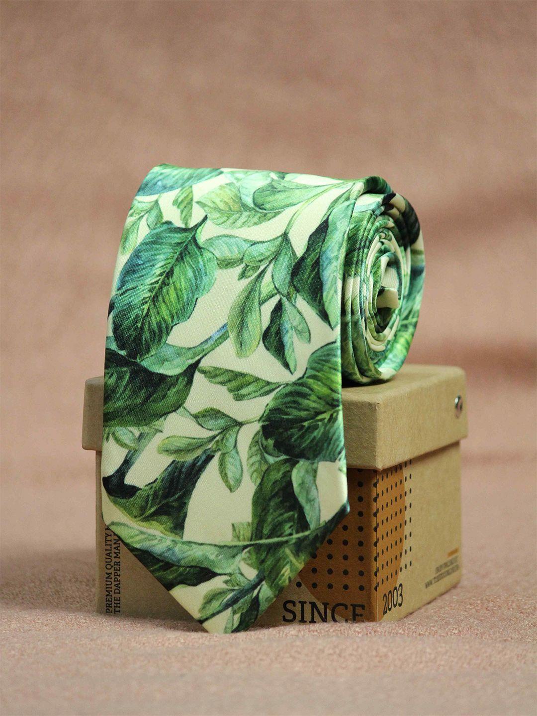 tossido men green & cream-coloured printed broad tie