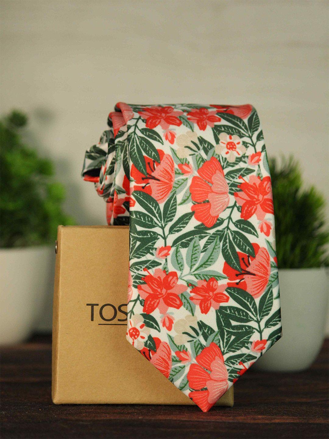 tossido men green & red printed broad tie