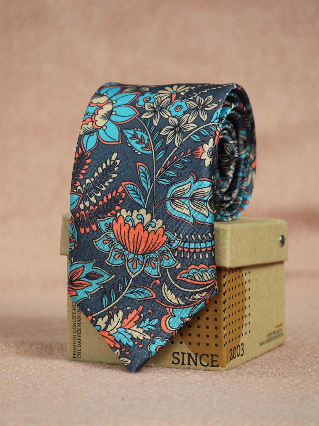 tossido men grey & blue printed broad tie