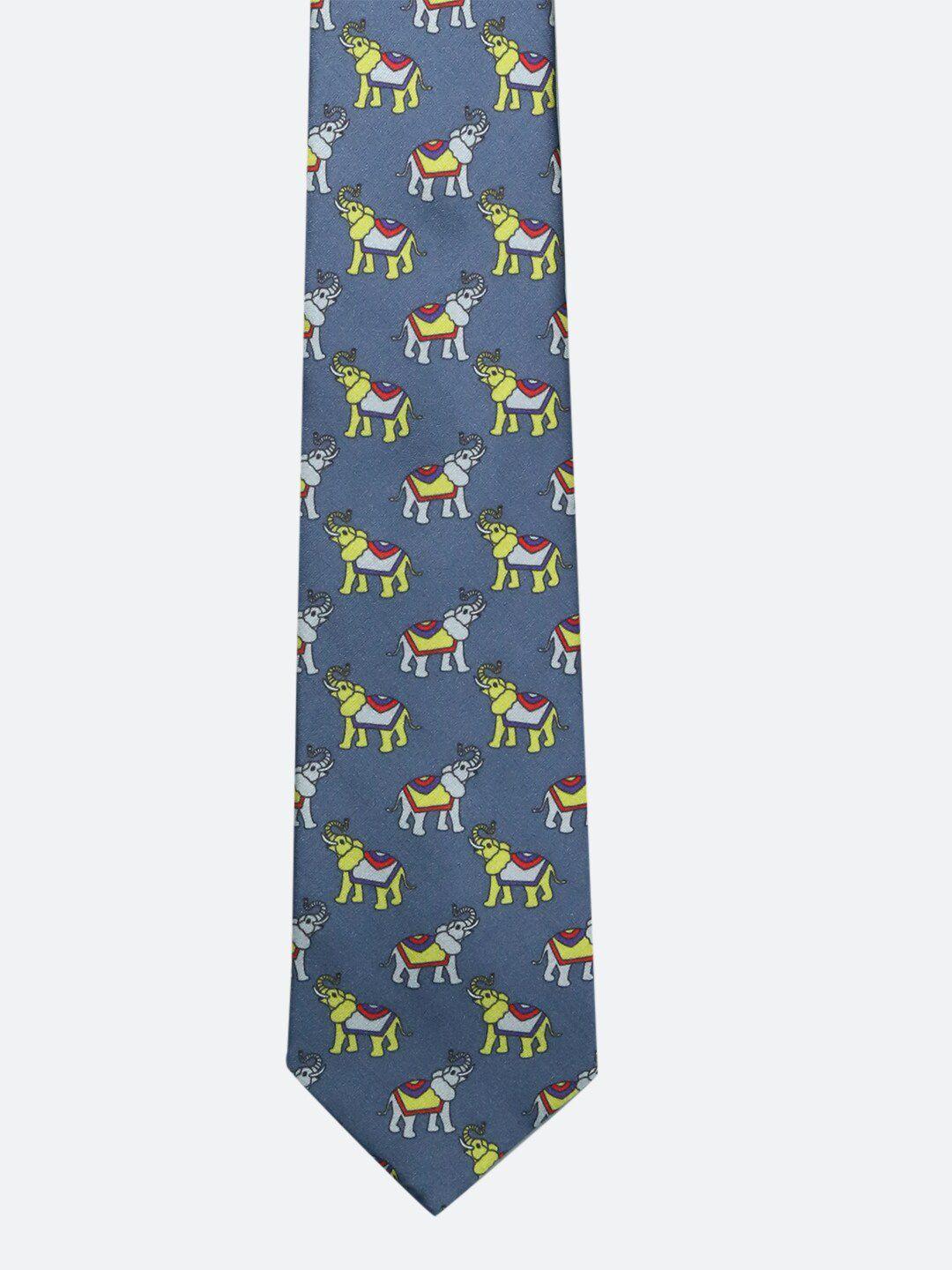 tossido men grey & yellow printed broad tie