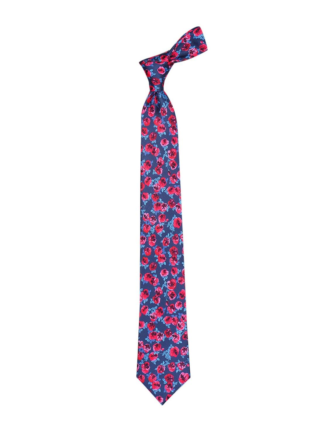 tossido men navy blue & pink floral printed necktie