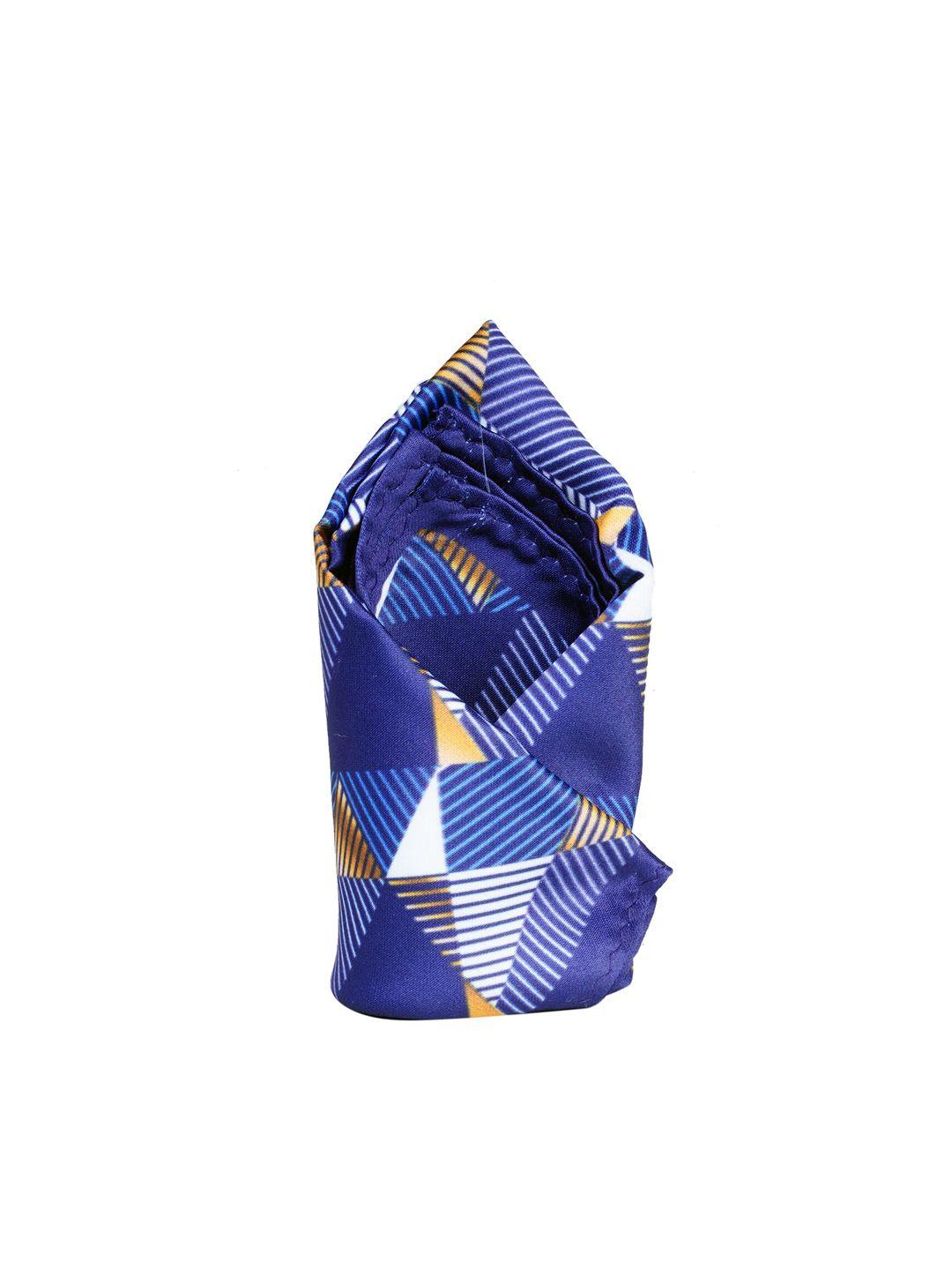 tossido men navy blue & white printed pocket square