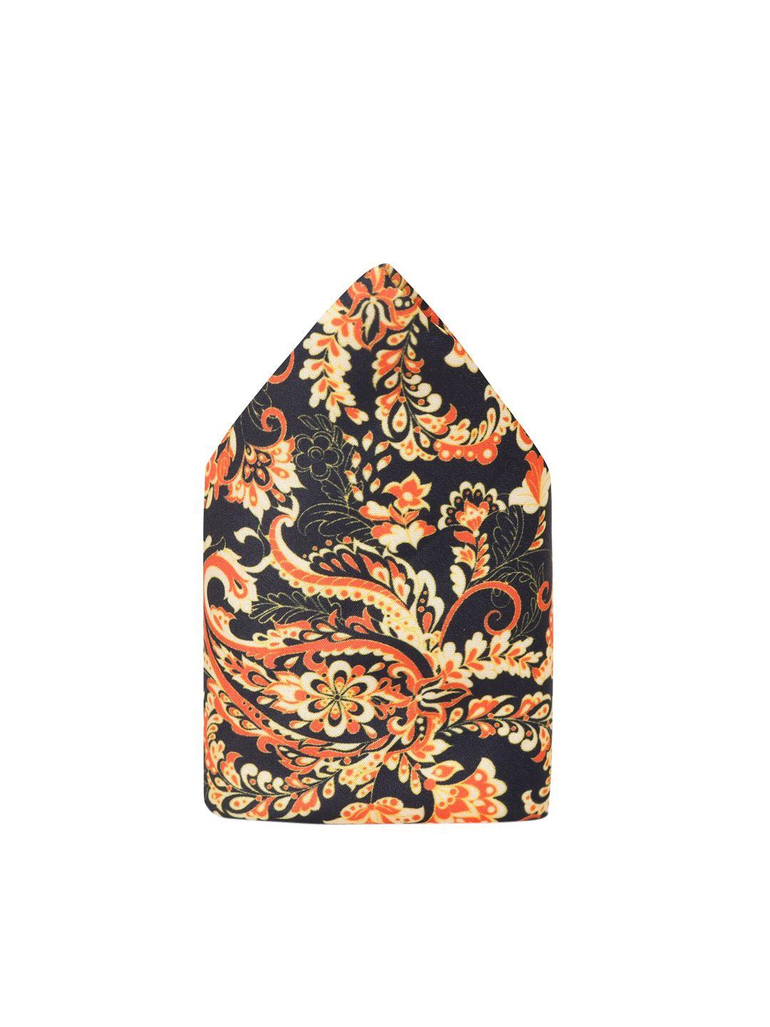 tossido men orange & black printed pocket square