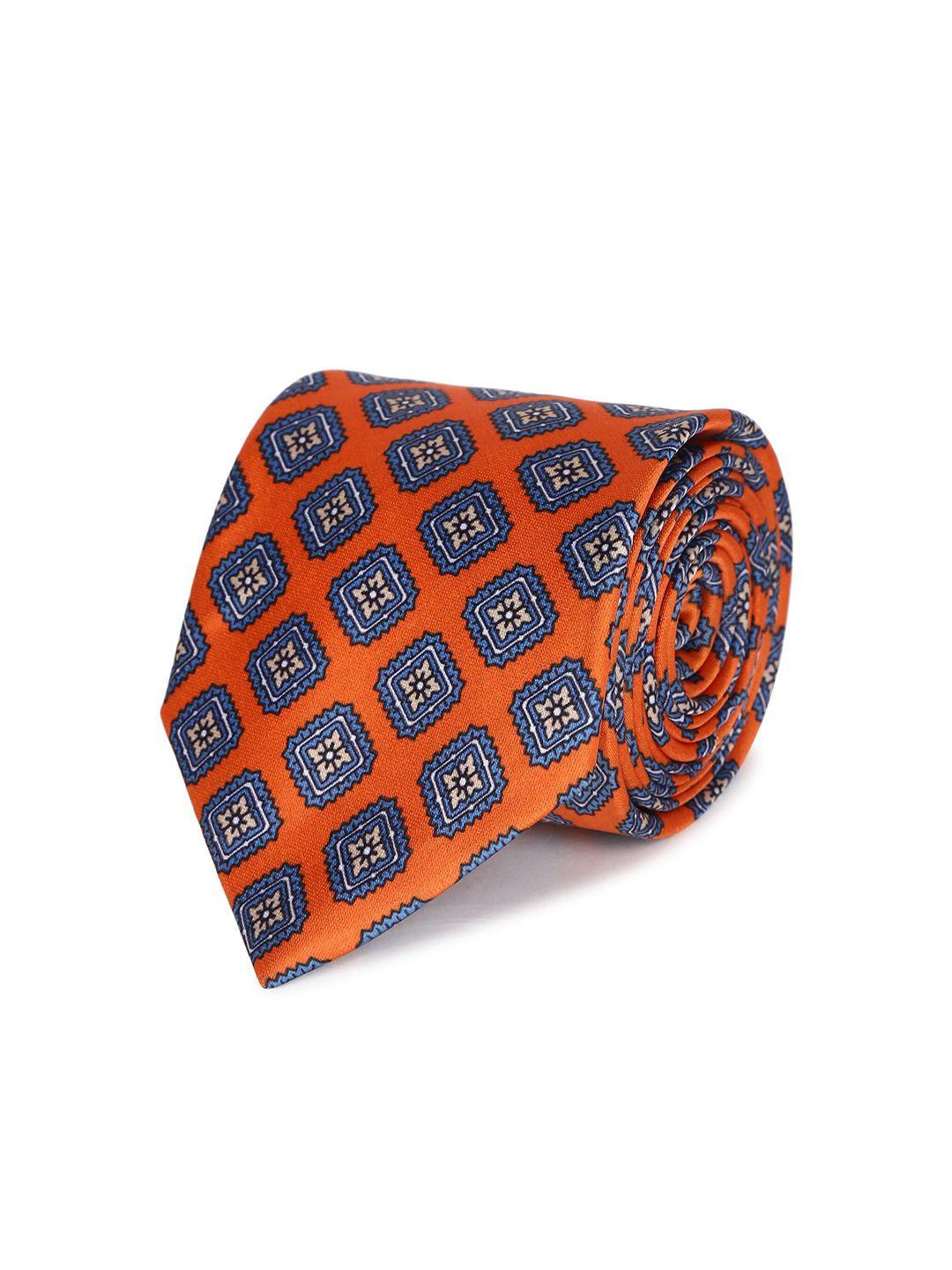 tossido men orange & blue printed broad tie