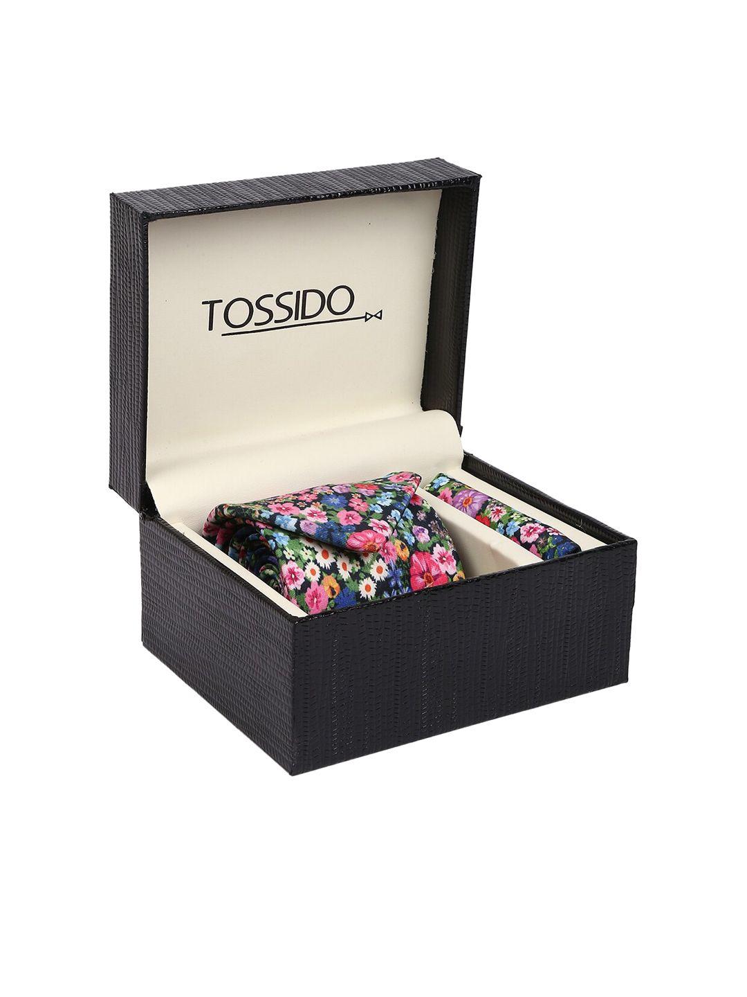 tossido men pink & blue printed accessory gift set