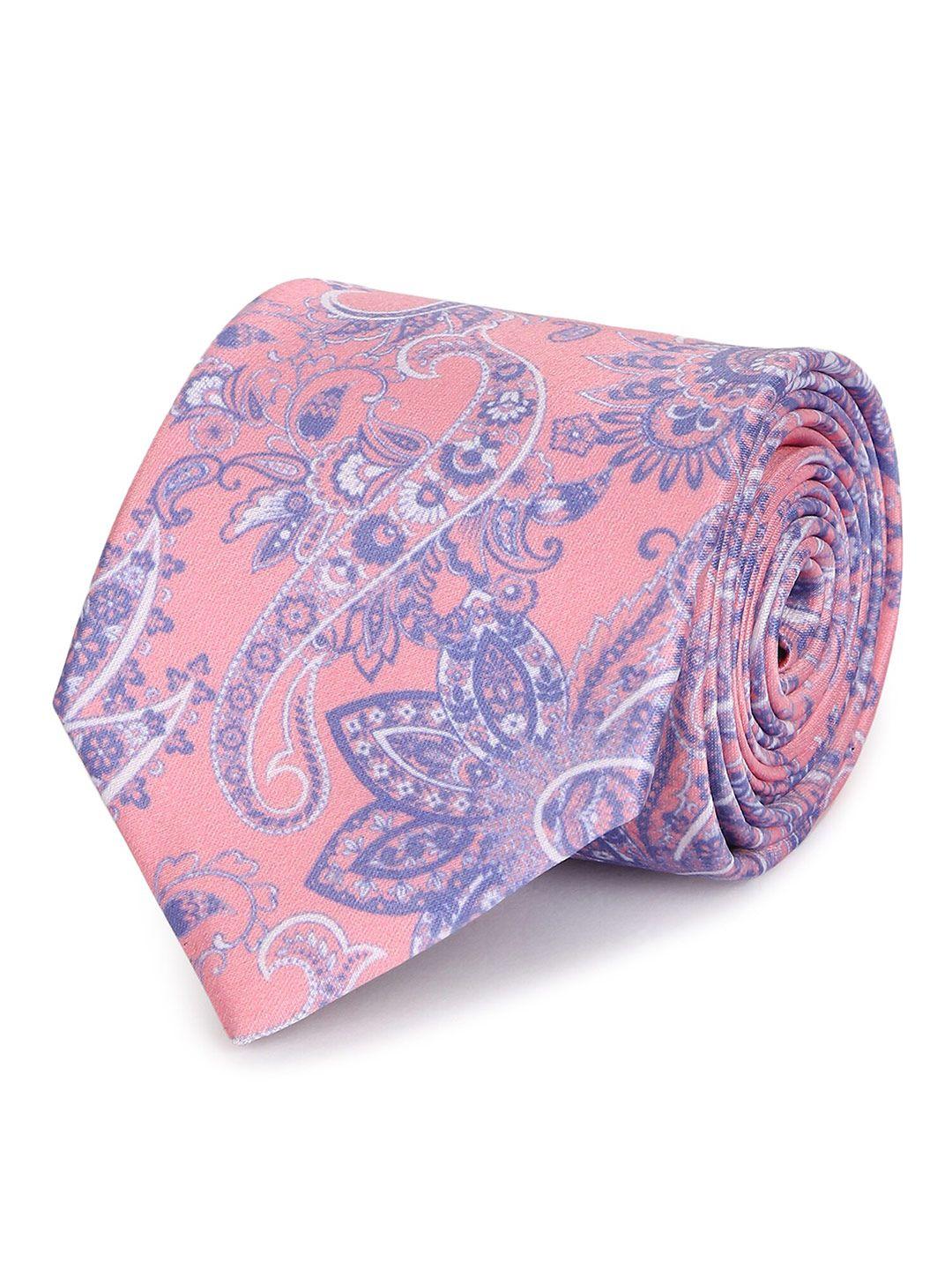 tossido men pink & blue printed broad tie
