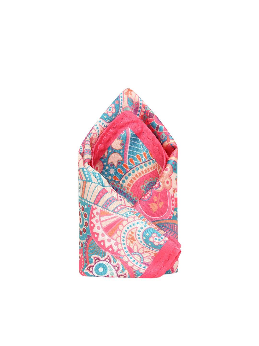 tossido men pink & blue printed pocket square