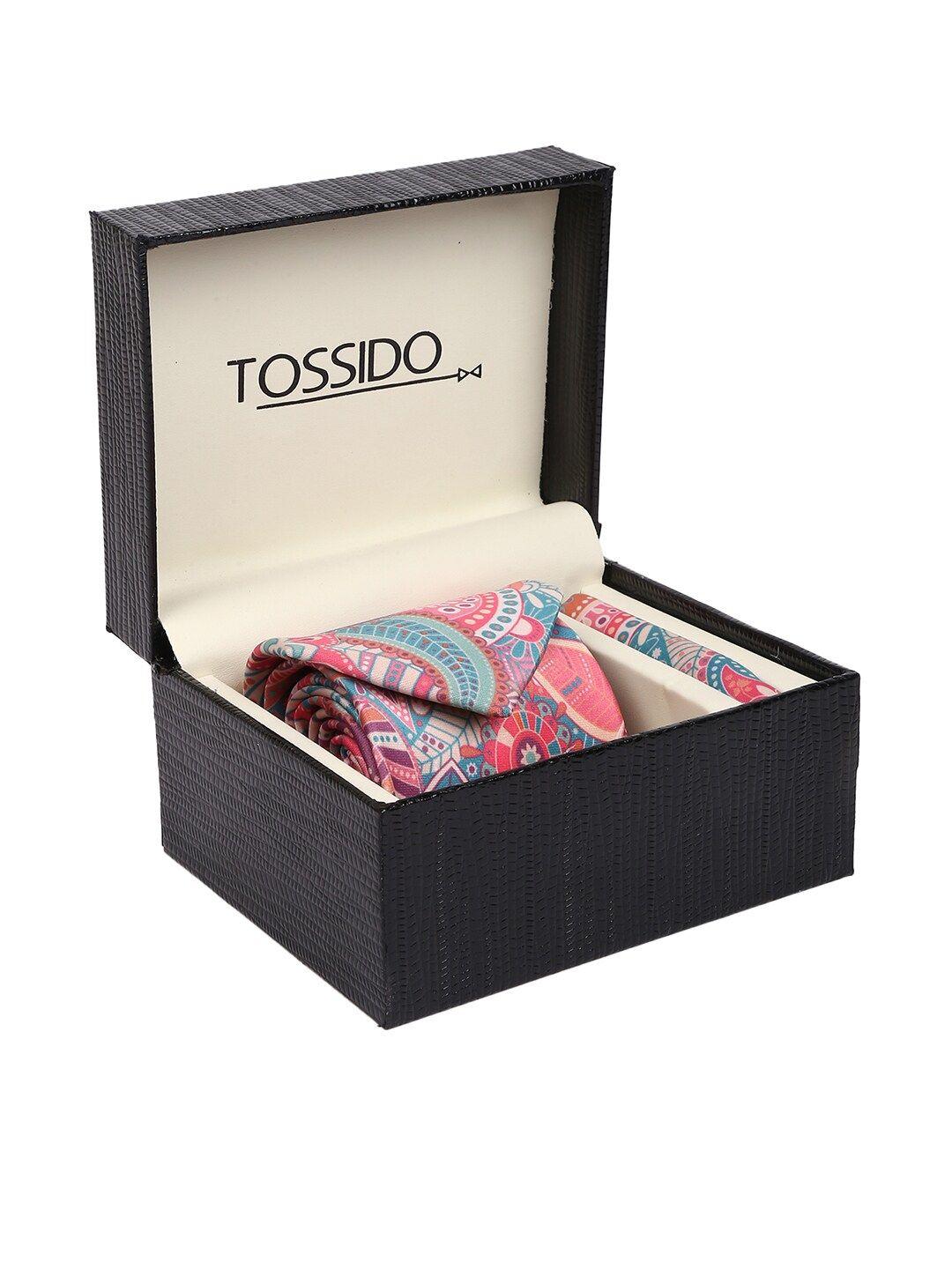 tossido men pink & green printed accessory gift set