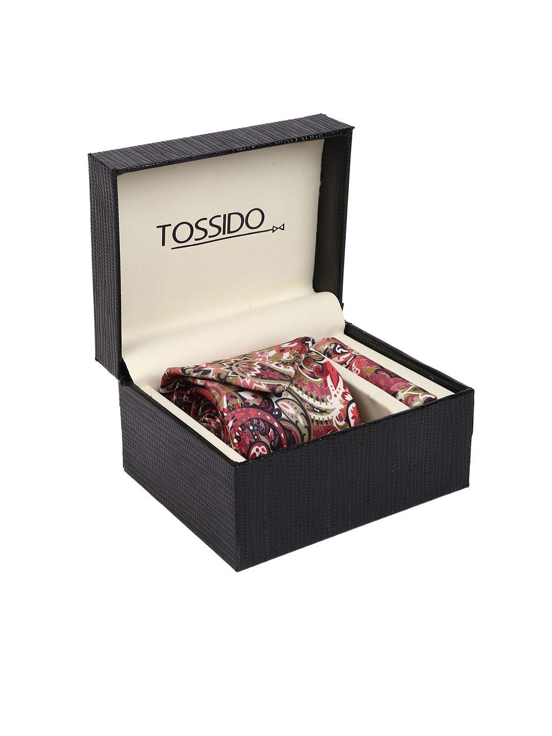 tossido men pink & green printed accessory gift set