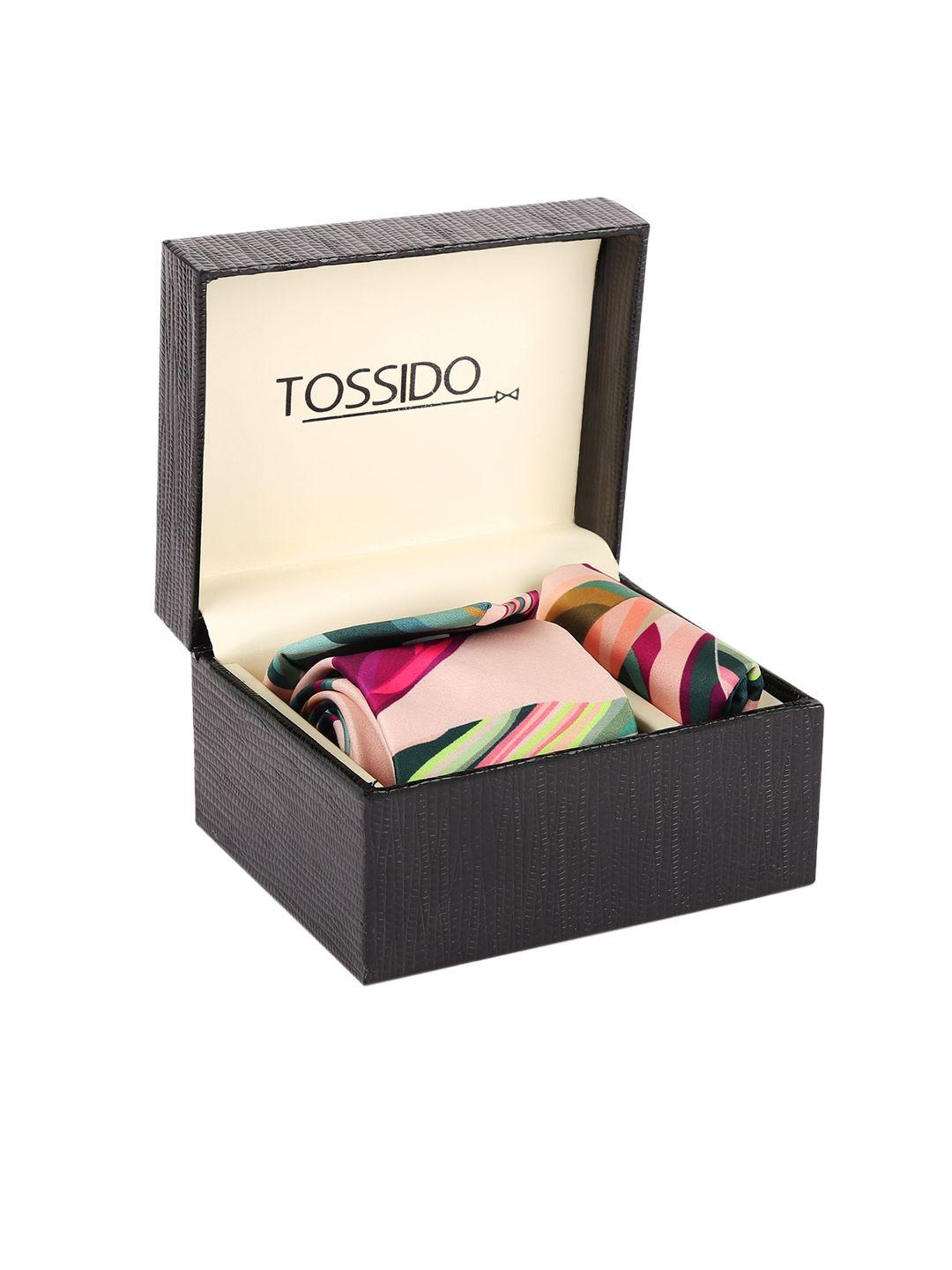 tossido men pink & green printed accessory gift set