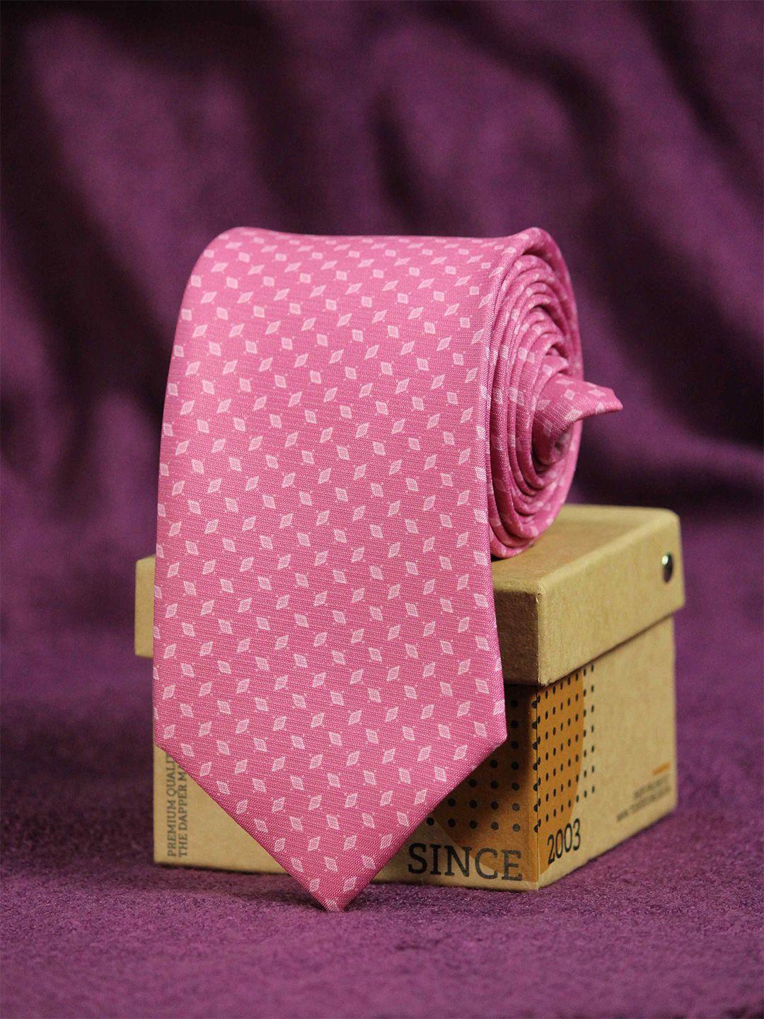 tossido men pink & off white printed broad tie
