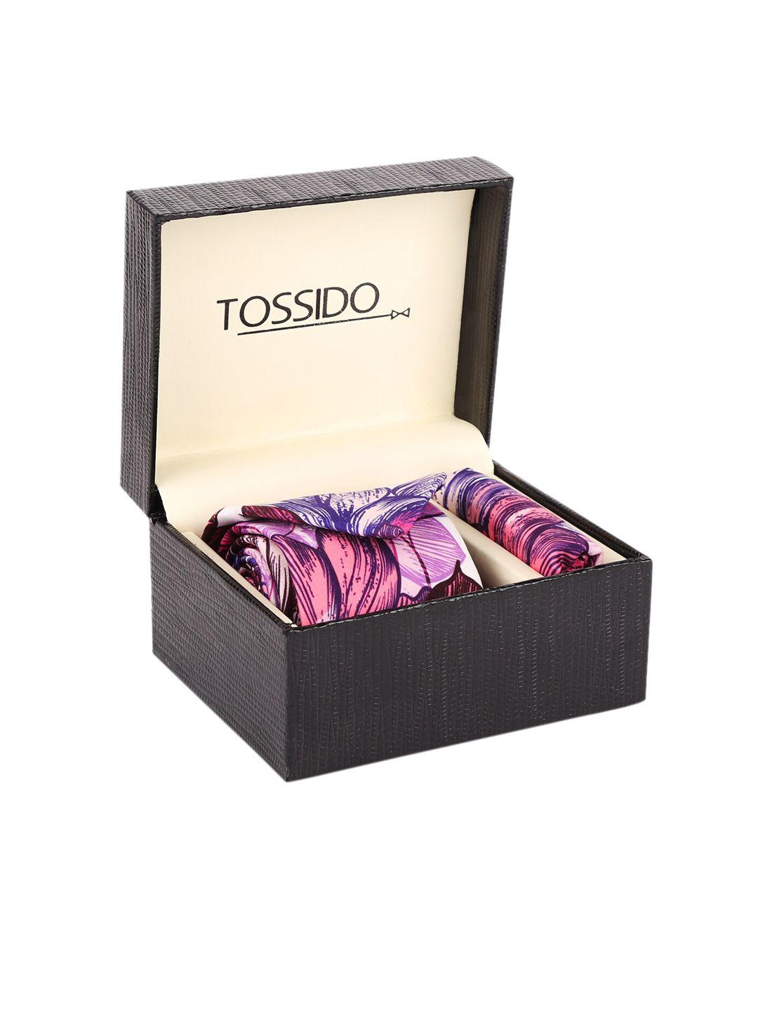 tossido men pink & purple printed accessory gift set