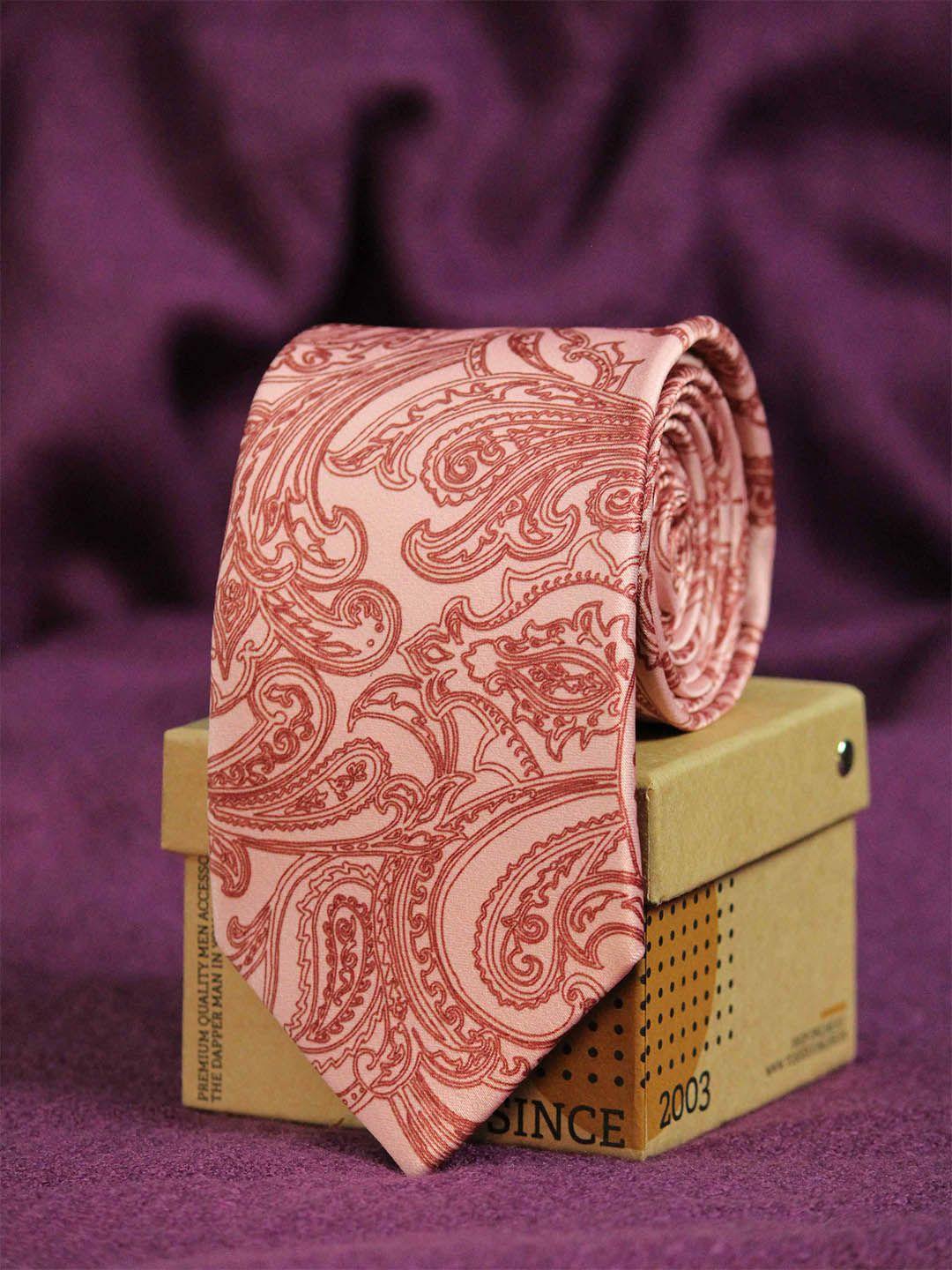 tossido men pink & red printed broad tie