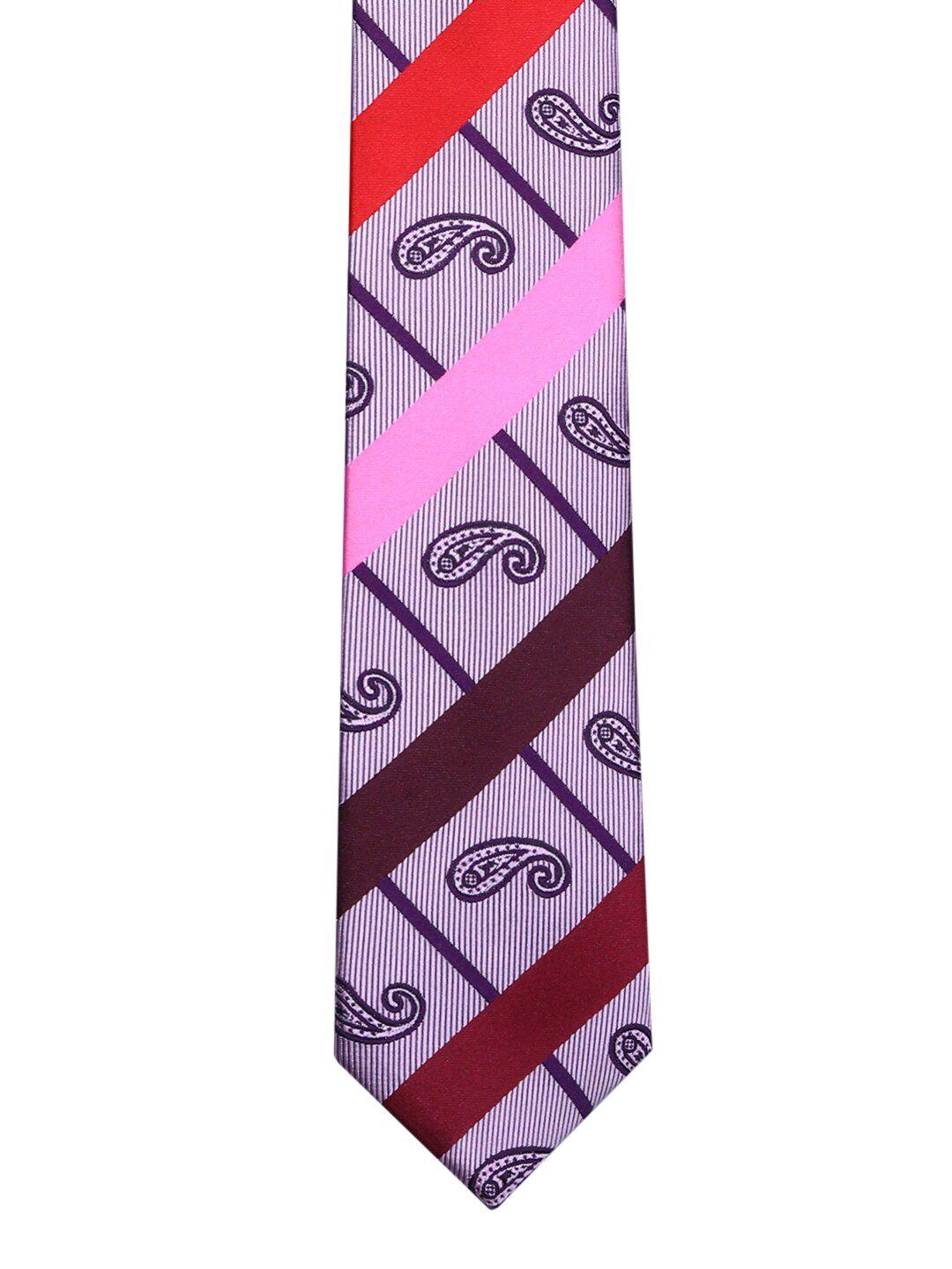 tossido men pink & red printed skinny tie