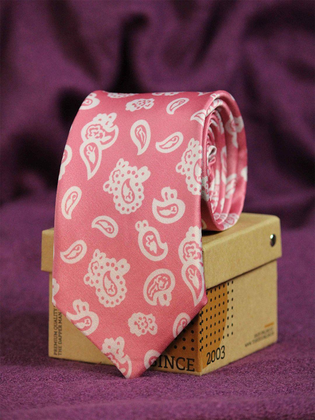 tossido men pink & white printed broad tie