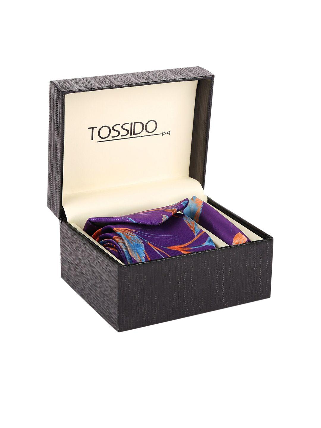 tossido men purple & blue printed accessory gift set