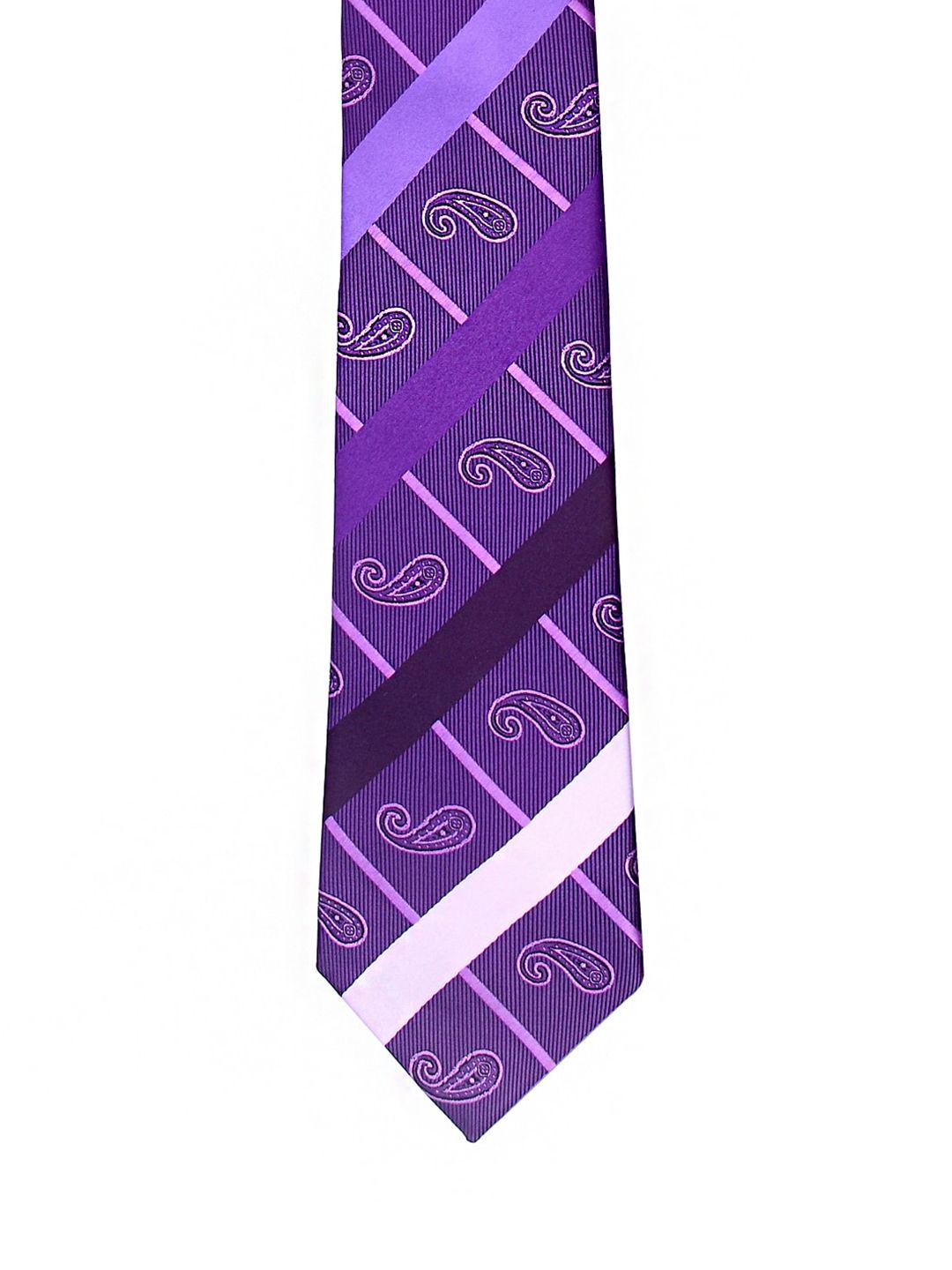 tossido men purple & cream-coloured printed broad tie