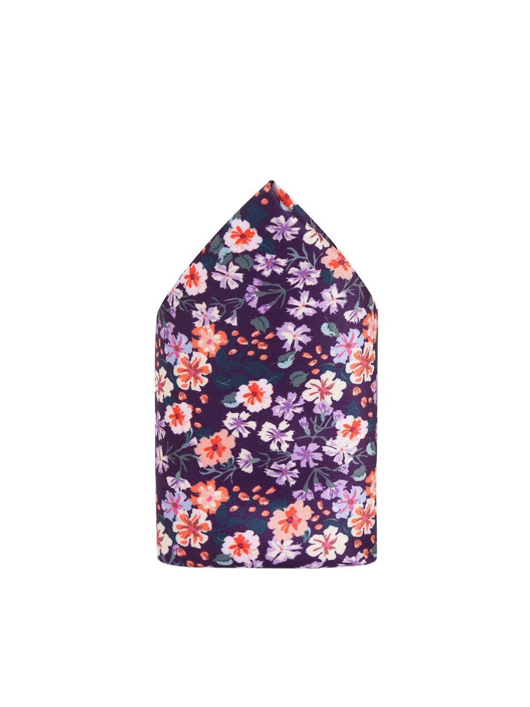 tossido men purple & orange floral printed pocket square with a gift box