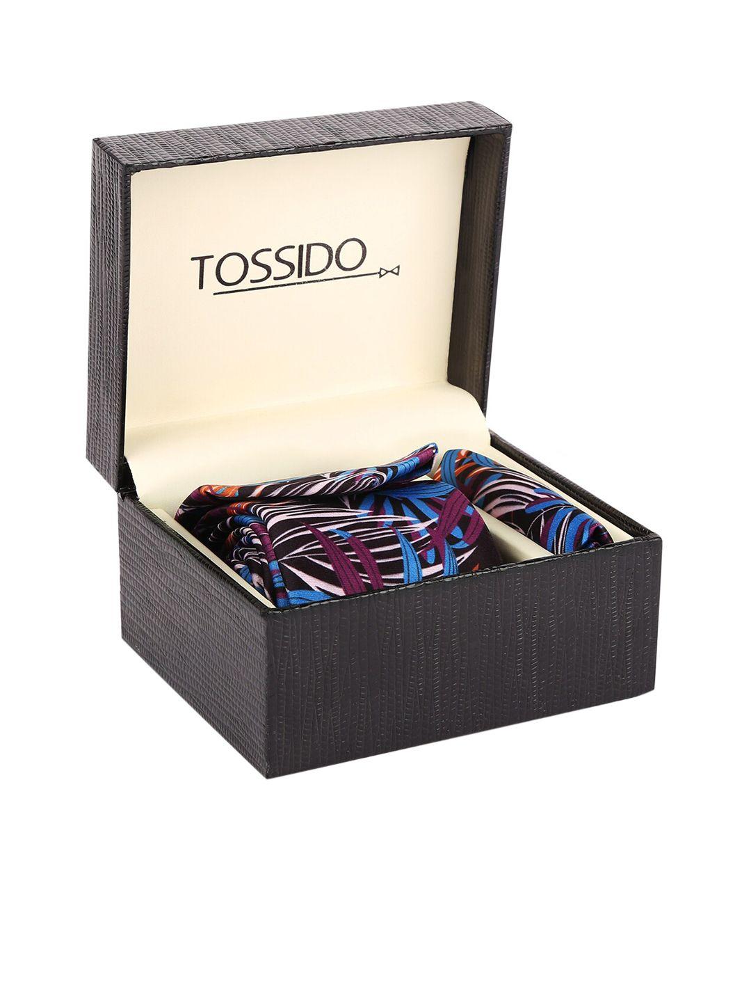 tossido men purple & orange printed accessory gift set