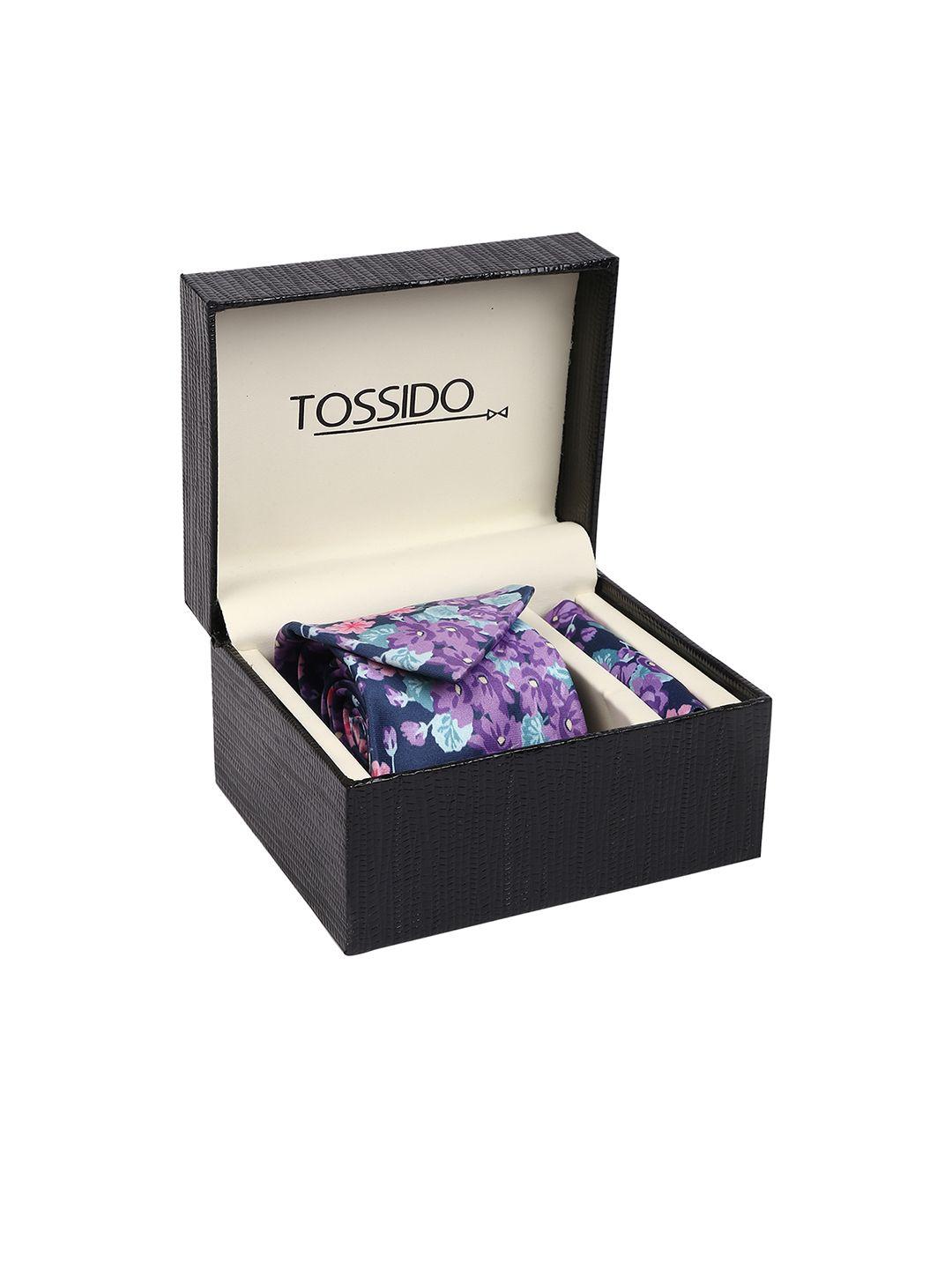 tossido men purple & pink printed accessory gift set