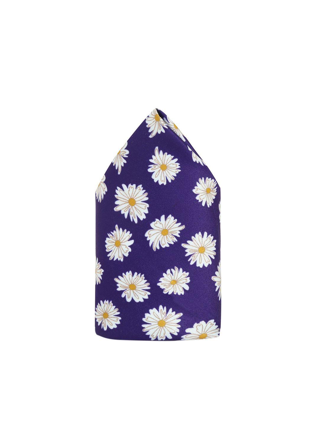tossido men purple & white flower printed pocket square