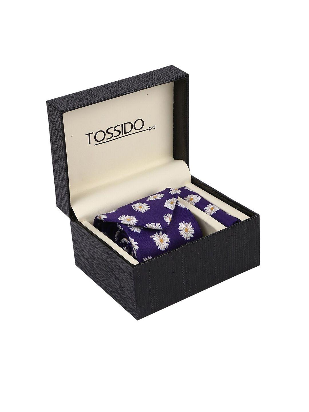 tossido men purple & white printed accessory gift set